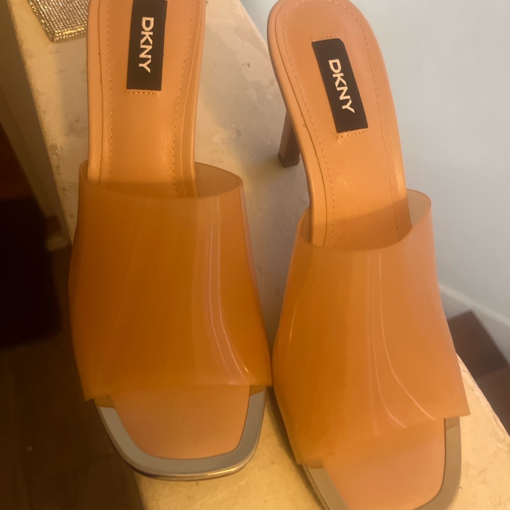 DKNY Orange Heels Sleek Block Style